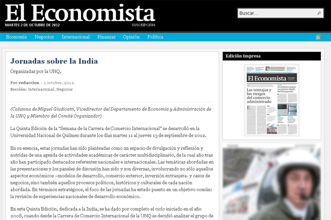 El Economista - "Jornadas sobre la India" El Economista - "Jornadas sobre la India"